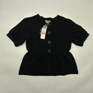 Vertical Design Cashmere 2-Ply Size Small Black Button Up Peplum Sweater Top NWT
